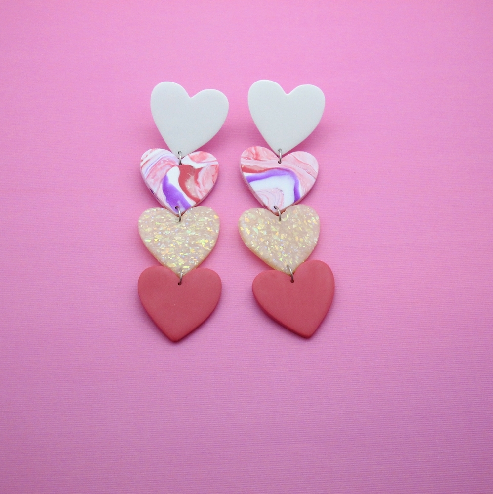 Heart polymer clay dangle earrings